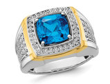 Men's 14K White Gold 4/5 Carat (ctw) Blue Topaz Ring with Lab-Grown Diamonds